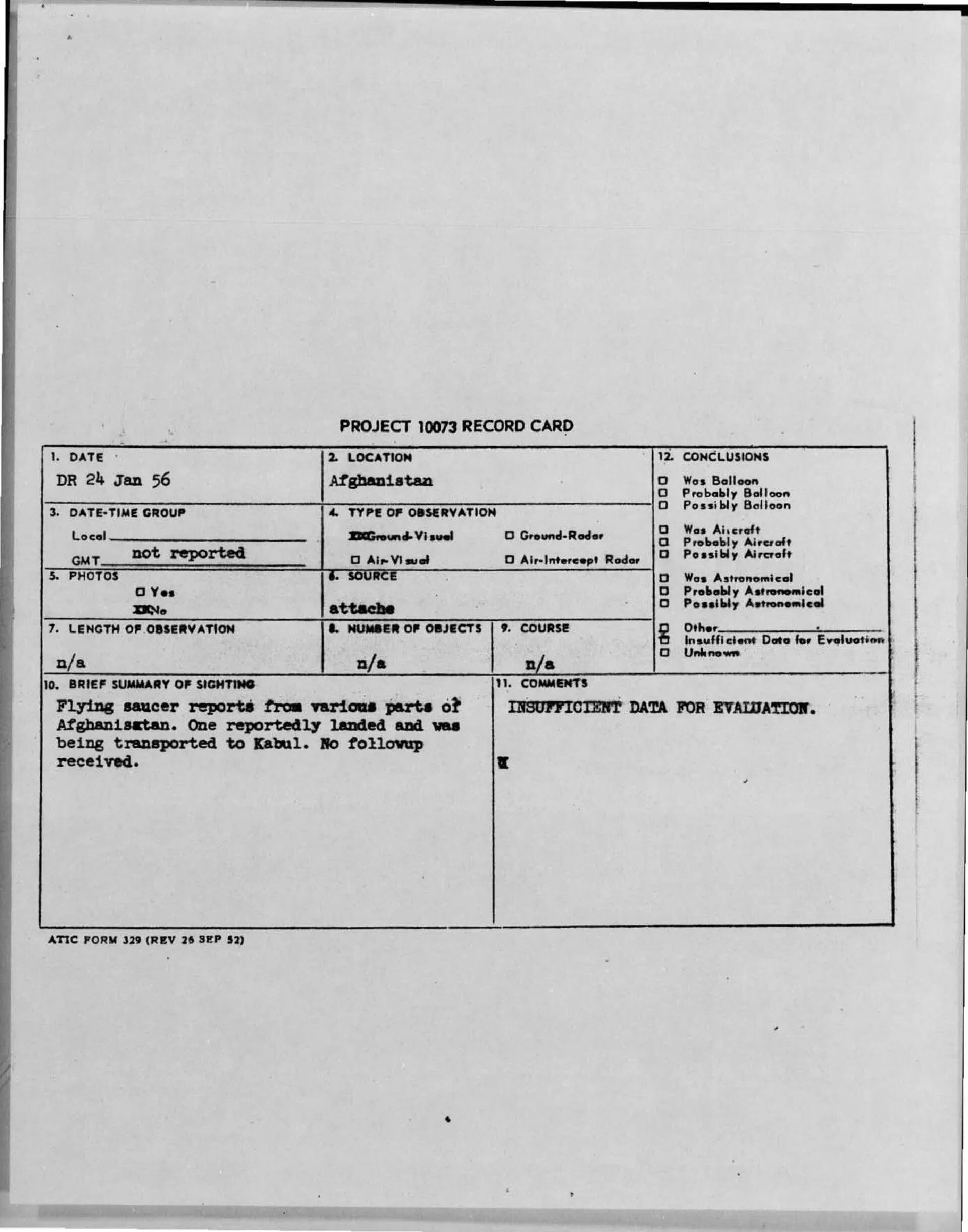 Project Blue Book report - 1956-01-7340421-Afghanistan Untitled