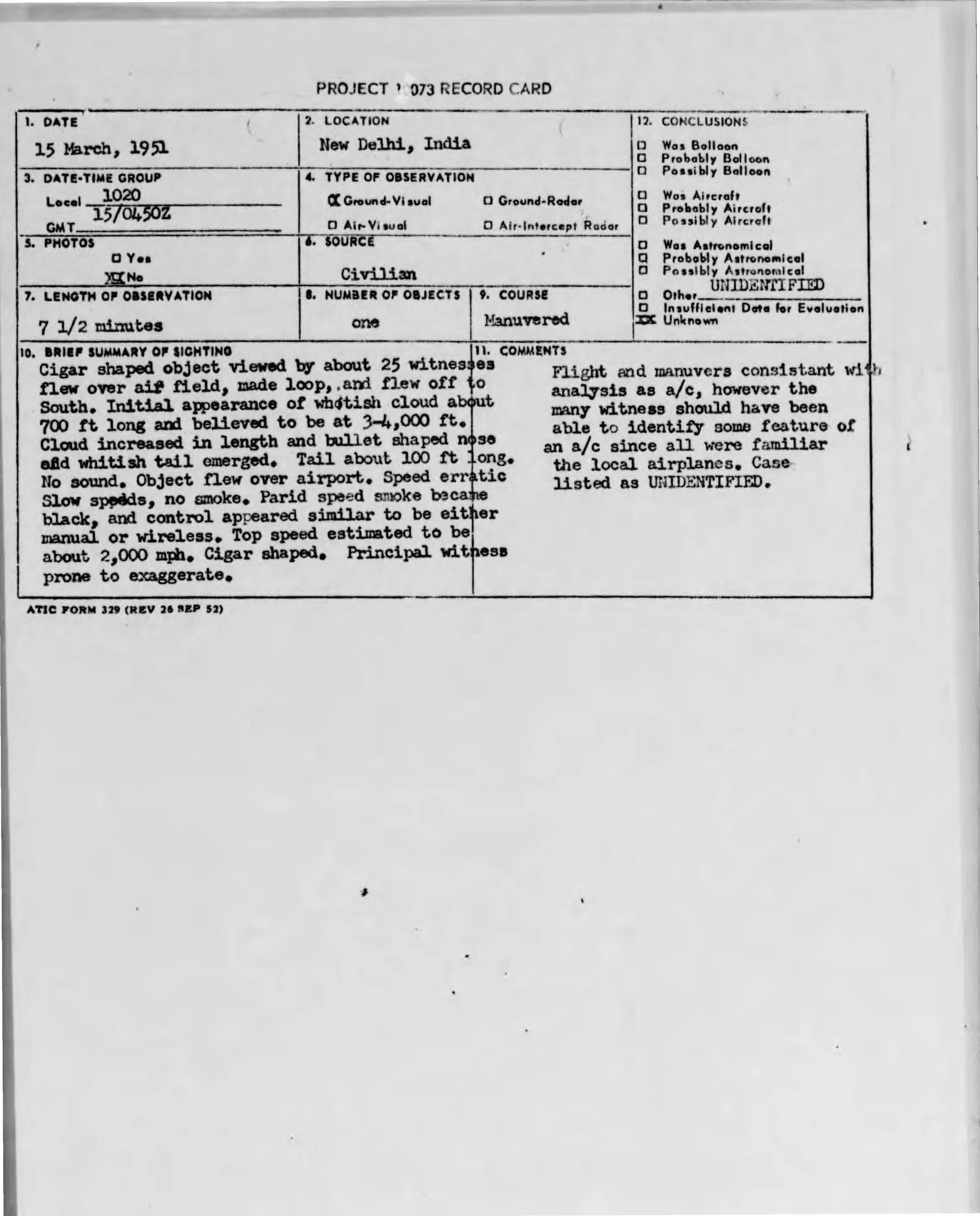 Project Blue Book report - 1951-03-7007194-NewDelhi-India Untitled