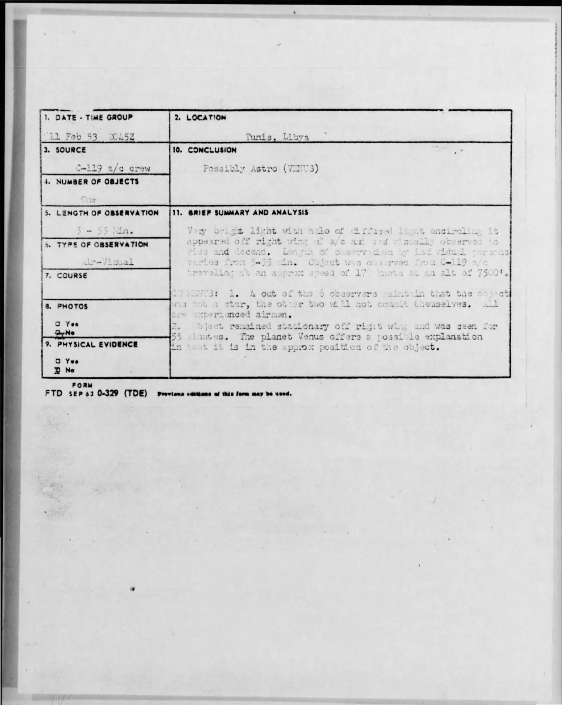 Project Blue Book report - 1953-02-9552433-Tunis, Tunisia Untitled