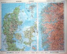 Listing image for Old Vintage Print Colour Map 1955 Denmark Faeroes Norway Bornholm Sweden 20th