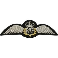 Listing image for RAF Pilot Wings Patch Iron Sew On Royal Air Force Uniform Embroidered Badge WW2
