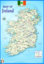 Listing image for IRELAND map A3 geographical physical political atlas wall poster print