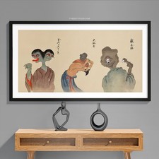 Listing image for Japanese Yokai Poster Three Monsters Bakemono Scroll Folklore Art Print