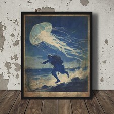 Listing image for JELLYFISH UFO Military Wall Art, Retro Sci-fi Poster, Nautical USO Navy Decor