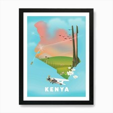 Listing image for Kenya Travel Map Art Print Framed Wall Art Poster Canvas Print Picture