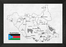 Listing image for Handdrawn South Sudan Map Framed Wall Art Poster Canvas Print Picture