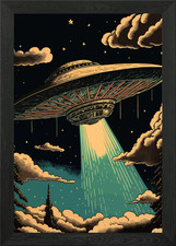 Listing image for UFO in the Night Sky Framed Wall Art Poster Canvas Print Picture