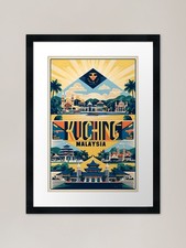 Listing image for Kuching Malaysia Vintage Travel Tou Framed Wall Art Poster Canvas Print Picture
