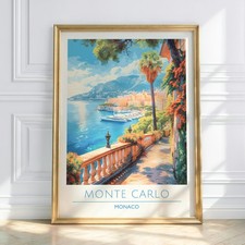 Listing image for Monte Carlo Monaco Travel Poster Print, French Riviera Wall Art, Mediterranean C
