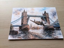 Listing image for Tower Bridge London Spitfire Watercolour Print RAF Aviation Artwork A4 Wall Art
