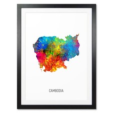 Listing image for Cambodia Map, Poster, Canvas or Framed Print, watercolour painting 10799