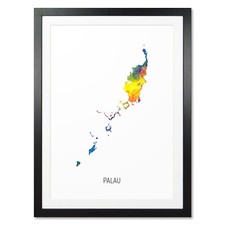 Listing image for Palau Map, Poster, Canvas or Framed Print, watercolour painting 10908