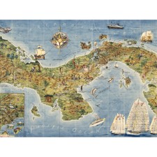 Listing image for Map Herman 1941 Panama Canal Pictorial Canvas Wall Art Print Poster