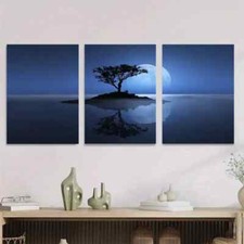 Listing image for 3pcs Serene Moonlit Island Night Sky Metal Print Ready to Hang Art