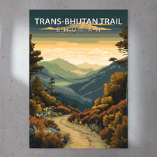 Listing image for Trans-Bhutan Trail A4 Poster, Prints, Wall Art, Travel Poster, Retro Poster