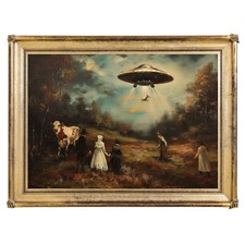 Listing image for UFO Wall Art, Victorian Landscape, Funny Altered Art Print, Eclectic Poster