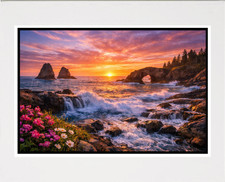 Listing image for Coastal Sunset Cliffside Art Print A4 Unframed – Ocean Waves & Golden Sky