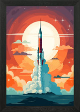 Listing image for Space Rocket Retro Framed Wall Art Poster Canvas Print Picture