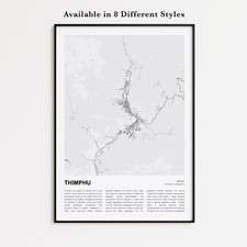 Listing image for Thimphu City Map Print, Bhutan Travel Poster, Modern Map, Wall Decor Art