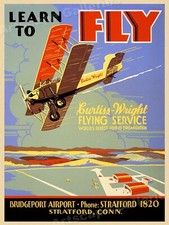 Listing image for 1930s Flying Lesson Poster "Learn to Fly" Vintage Style Aviation Poster - 24x32