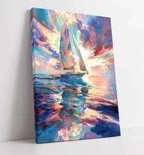 Listing image for BEAUTIFUL ABSTRACT SAILBOAT AT SEA FRAMED CANVAS WALL ART PICTURE PRINT