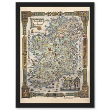 Listing image for Story Map of Ireland Colortext 1936 Historic Pictorial Framed A4 Wall Art Print