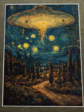 Listing image for UFO Over Village Starry Sky Poster 18x24in