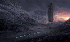 Listing image for science fiction digital art UFO military vehicle Arctic dawn 11x17 Poster