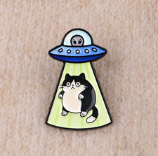 Listing image for Cat UFO Abduction Enamel Pin Badge Funny Lapel Bag Accessory UK 🇬🇧