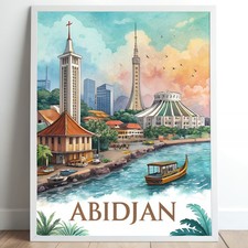Listing image for Vibrant Abidjan Ivory Coast - Cultural Landmarks Travel Poster Art Print moreDet