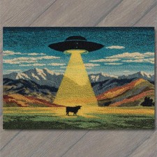 Listing image for ART PRINT UFO Alien Saucer Cow Abduction Beam Mountains Valley Night Sky Humor