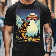Listing image for German Shepherd GSD Dog Alien Invasion UFO Poster Art T-Shirt Gift Idea Tee Top