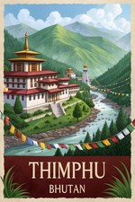 Listing image for Majestic Thimphu Bhutan Travel Poster - Vibrant Cityscape Art Print A1-A4 Poster