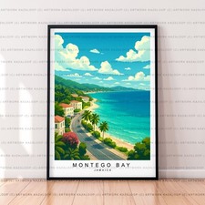 Listing image for Montego Bay Unframed Illustration Art Print Coastal Jamaica Caribbean Poster