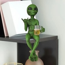 Listing image for Funny Alien Drinking Beer Statue Resin UFO Figurine Desk Garden Decor