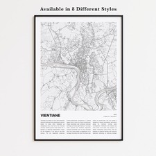 Listing image for Vientiane City Map Print, Laos Travel Poster, Modern Map, Wall Decor Art