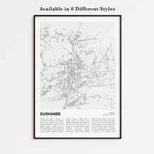 Listing image for Dushanbe City Map Print, Tajikistan Travel Poster, Modern Map, Wall Decor Art