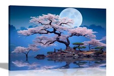 Listing image for Pink Tree Night Sky Full Moon Canvas Wall Art Prints for Living Room Pictures
