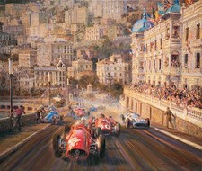 Listing image for Monaco Magic Alfredo de la Maria Giclee Print Monaco 1955 GP F1 Art