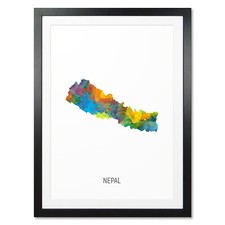Listing image for Nepal Map, Poster, Canvas or Framed Print, watercolour painting 10894