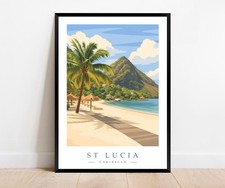 Listing image for St Lucia Palm Trees Travel Poster Print - Caribbean Beach Coastal Wall Art