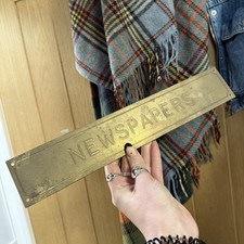 Listing image for Vintage Brass Newspaper Sign Whimsy Shop Display Cottage Core Advertisement