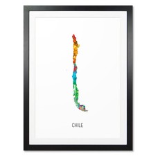 Listing image for Chile Map, Poster, Canvas or Framed Print, watercolour painting 10805