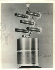 Listing image for 1967 Press Photo Model of Hughes Aircraft Companies communications satellite