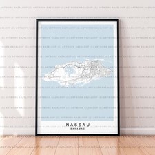 Listing image for Nassau Map Poster Print Unframed Bahamas Street Map Art Nassau Wall Decor