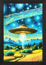 Listing image for UFO Over Rural Landscape Framed Wall Art Poster Canvas Print Picture