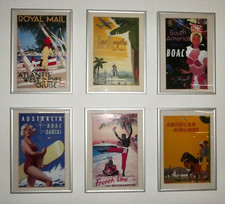 Listing image for TRAVEL POSTER PICTURES Vintage Airline Style in Aluminium Frames - Set of 6