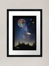 Listing image for UFO And Planet In Night Sky Framed Framed Wall Art Poster Canvas Print Picture