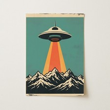 Listing image for Ufo Hovering Above Snowy Mountains Landscape Wall Art Print