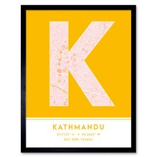 Listing image for Kathmandu Nepal City Map Typography Framed Wall Art Print 12x16 In